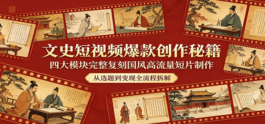 文史短视频爆款创作秘籍：四大模块完整复刻国风高流量短片制作-源创文化-轻创终点站