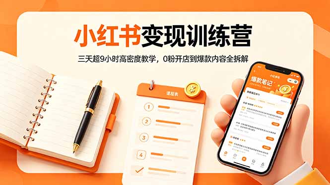 小红书变现训练营：三天超9小时高密度教学，0粉开店到爆款内容全拆解-源创文化-轻创终点站