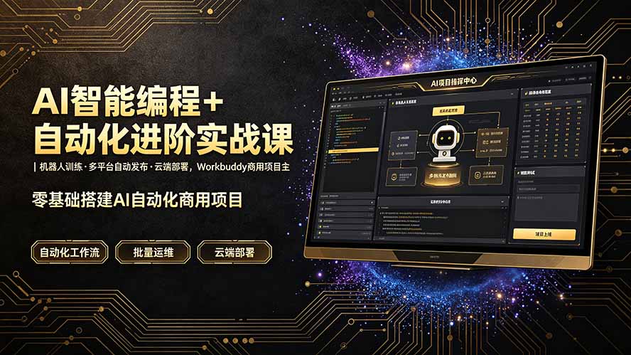 AI智能编程+自动化进阶实战课｜机器人训练·多平台自动发布·云端部署，Workbuddy商用项目全流程教学-源创文化-轻创终点站