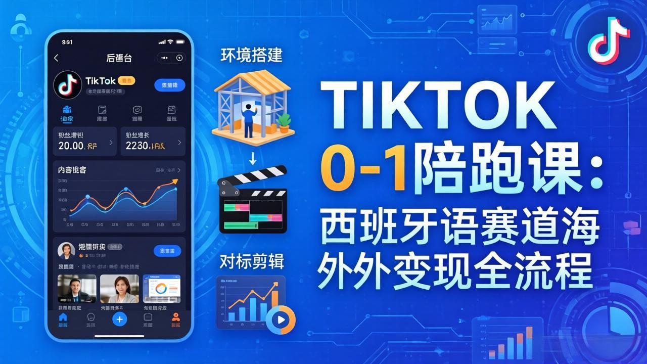 TIKTOK 0-1 陪跑课：从环境搭建到刷对标剪辑，西班牙语赛道海外变现全流程-源创文化-轻创终点站