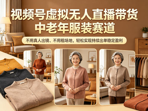 视频号虚拟无人直播带货中老年服装赛道，不用真人出镜、不用租场地，轻松实现持续出单稳定盈利-源创文化-轻创终点站