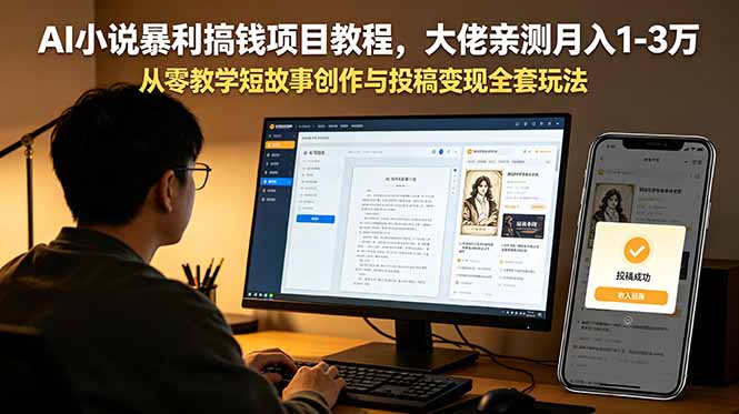 AI小说暴利搞钱项目教程,大佬亲测月入1-3万,从零教学短故事创作与投稿变现全套玩法-源创文化-轻创终点站