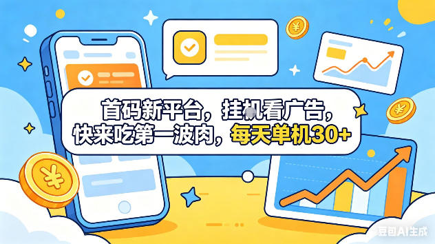 首码新平台，挂G自动看广告，快来吃第一波肉，每天单机30+，可矩阵放大【揭秘】-源创文化-轻创终点站