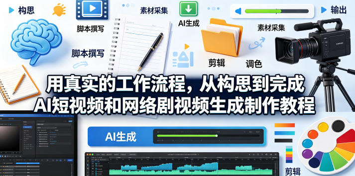用真实的工作流程，从构思到完成AI短视频和网络剧视频生成制作教程-中英字幕-源创文化-轻创终点站
