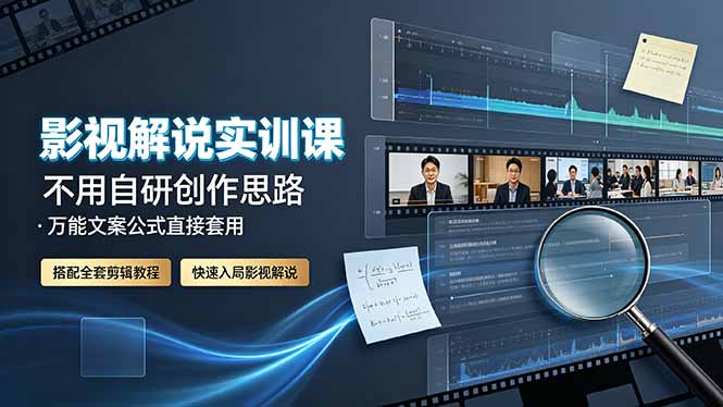 影视解说实训课:不用自研创作思路,万能文案公式直接套用,搭配全套剪辑教程,快速入局影视解说-源创文化-轻创终点站