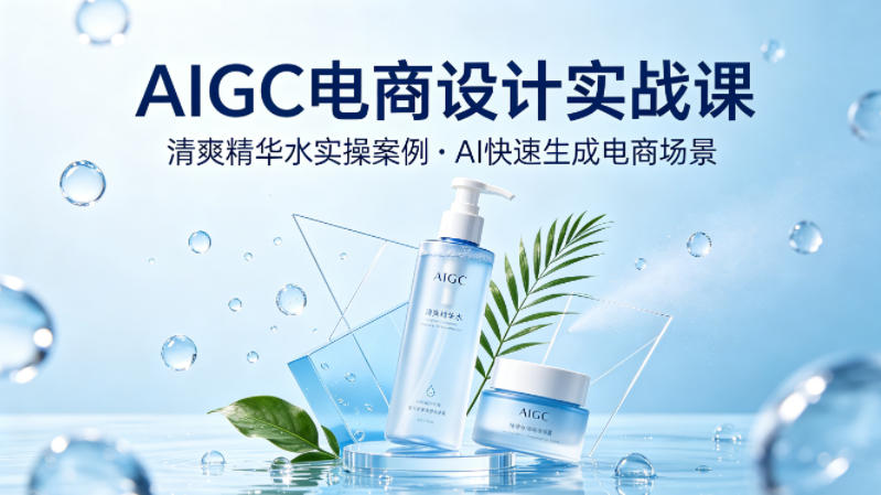 AIGC电商设计实战课，以清爽精华水为实操案例，教你用AI快速生成电商场景-源创文化-轻创终点站
