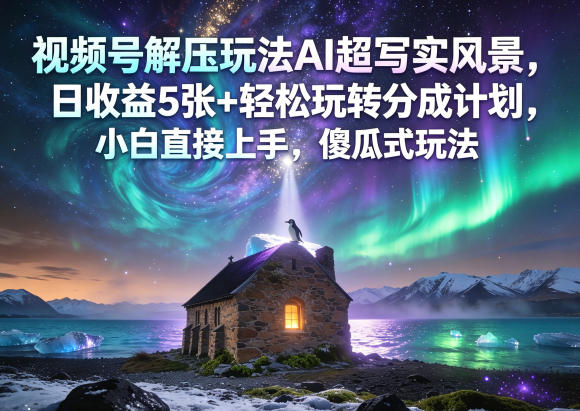 视频号解压玩法AI超写实风景,日收益5张+轻松玩转分成计划,小白直接上手,傻瓜式玩法-源创文化-轻创终点站
