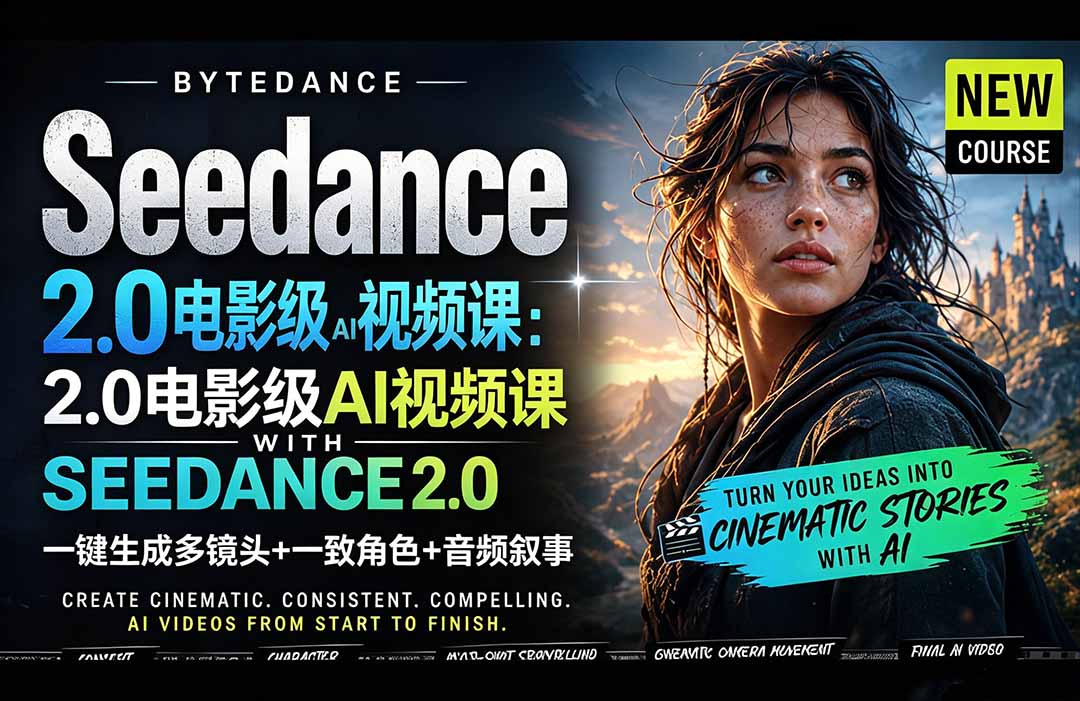 Seedance 2.0电影级AI视频课：一键生成多镜头+一致角色+音频叙事-源创文化-轻创终点站