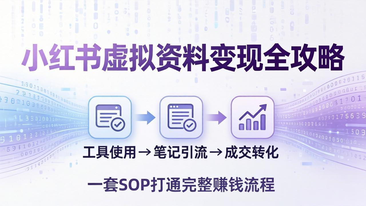 小红书虚拟资料变现全攻略：从工具使用到笔记引流成交，一套 SOP 打通完整赚钱流程-源创文化-轻创终点站