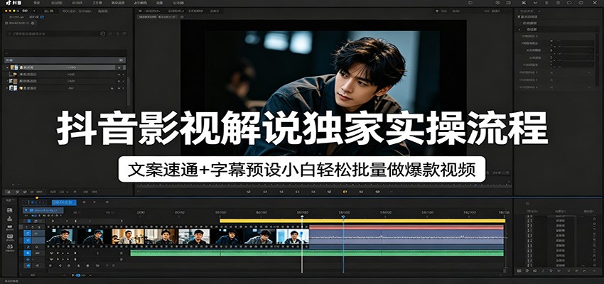 抖音影视解说独家实操流程，文案速通+字幕预设小白轻松批量做爆款视频-源创文化-轻创终点站