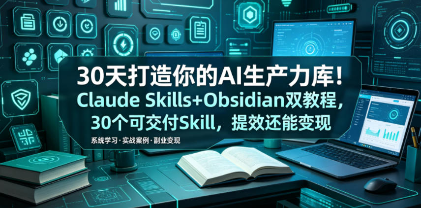 30天打造你的AI生产力库！Claude Skills+Obsidian 双教程，30 个可交付 Skill，提效还能变现-源创文化-轻创终点站