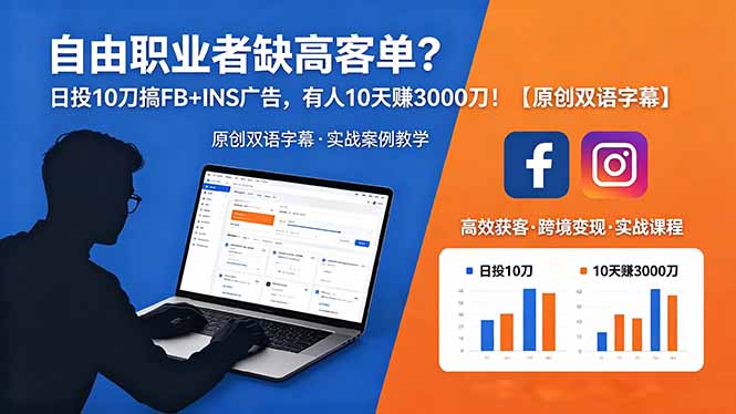 自由职业者缺高客单？日投 10 刀搞 FB+INS 广告，有人 10 天赚 3000 刀！【原创双语字幕】-源创文化-轻创终点站