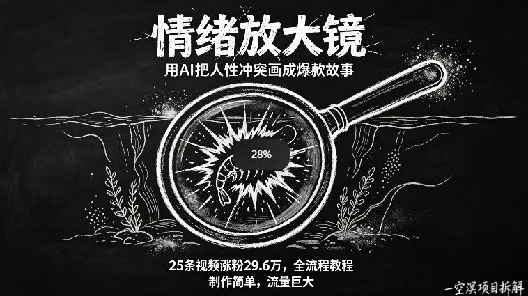 AI制作&ldquo;情绪放大镜&ldquo;视频，25条视频涨粉29.6W粉，流量巨大，制作简单，全流程教程