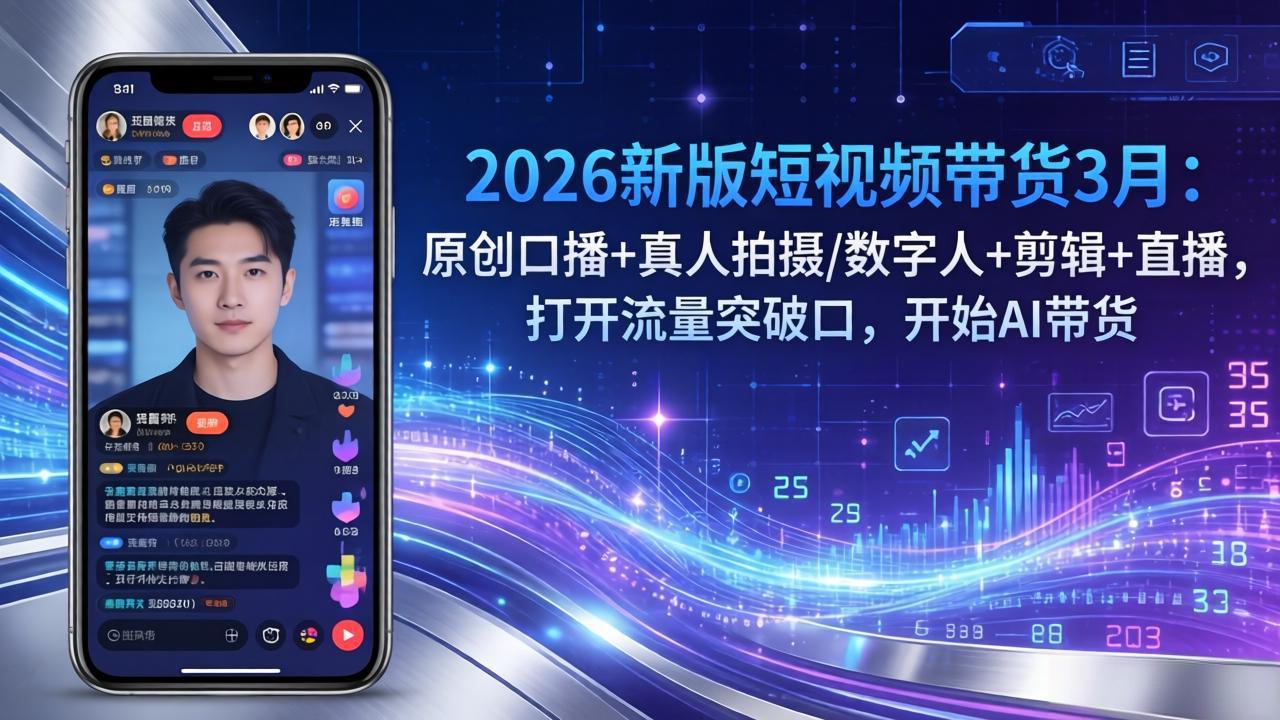 2026新版短视频带货3月：原创口播+真人拍摄/数字人+剪辑+直播，打开流量突破口，开始AI带货-源创文化-轻创终点站