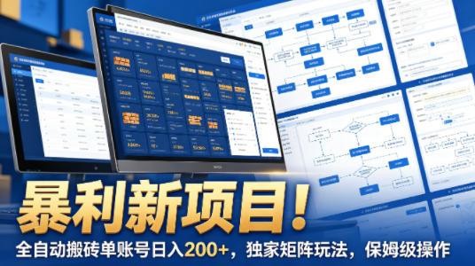 暴利新项目！全自动搬砖单账号日入200+，独家矩阵玩法，保姆级操作【揭秘】-源创文化-轻创终点站