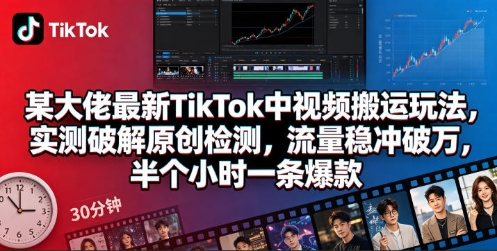 某大佬最新TikTok中视频搬运玩法，实测破解原创检测，流量稳冲破万，半个小时一条爆款-源创文化-轻创终点站