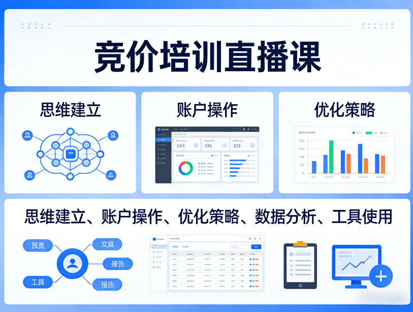 竞价培训直播课，覆盖思维建立、账户操作、优化策略、数据分析、工具使用等，全方位提升效果-源创文化-轻创终点站