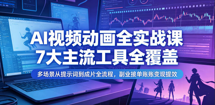 AI视频动画全实战课,7大主流工具全覆盖,多场景从提示词到成片全流程,副业接单账号变现提效-源创文化-轻创终点站