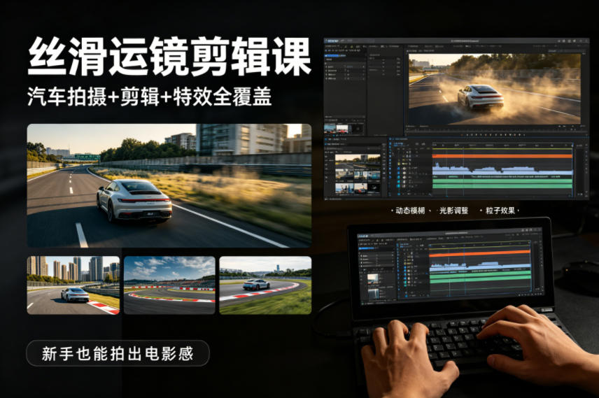 大叔丝滑运镜剪辑课，汽车拍摄+剪辑+特效全覆盖，新手也能拍出电影感-源创文化-轻创终点站