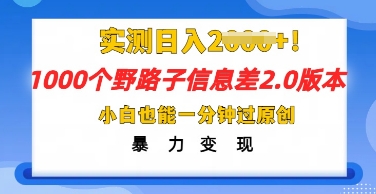 2025抖音1000个野路子信息差最新玩法,一分钟过原创,暴力变现月入几k-源创文化-轻创终点站