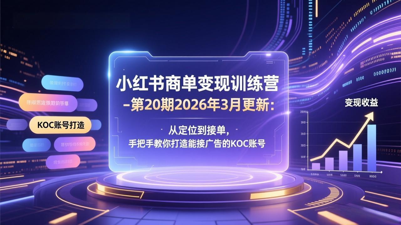小红书商单变现训练营-第20期26年3月更新：从定位到接单，手把手教你打造能接广告的KOC账号-源创文化-轻创终点站