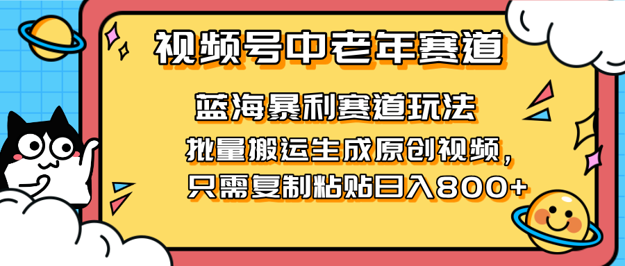 (14314期)2025视频号中老年短视频蓝海暴利风口!复制粘贴搬运视频单日赚800+,无...-源创文化-轻创终点站