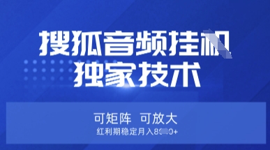 【搜狐音频挂G】独家技术,可矩阵可放大,红利期稳定月入8k【揭秘】-源创文化-轻创终点站