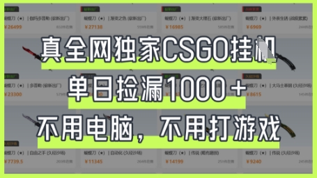 真全网独家CSGO挂G,单日捡漏1k+【揭秘】-源创文化-轻创终点站